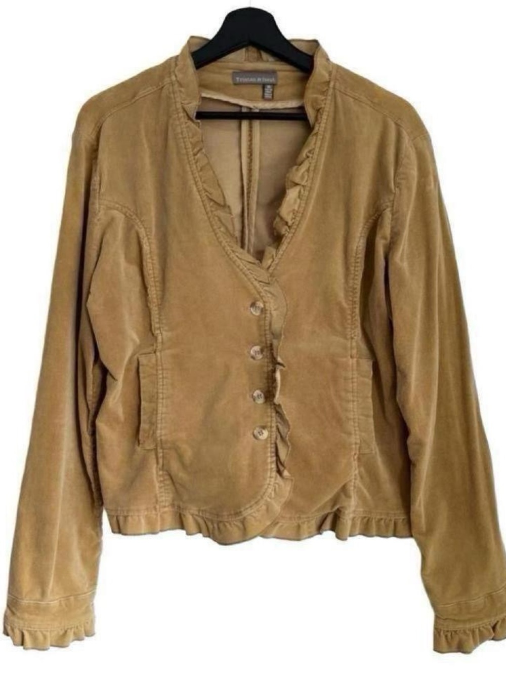 Tristan & Iseut Vintage Corduroy Jacket Ruffle-Trim Button Blazer Autumn Fall
